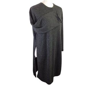 ACHRO Wool Blend Tunic Sweater High Split Gray Size M Crew Neck 3/4 Sleeve